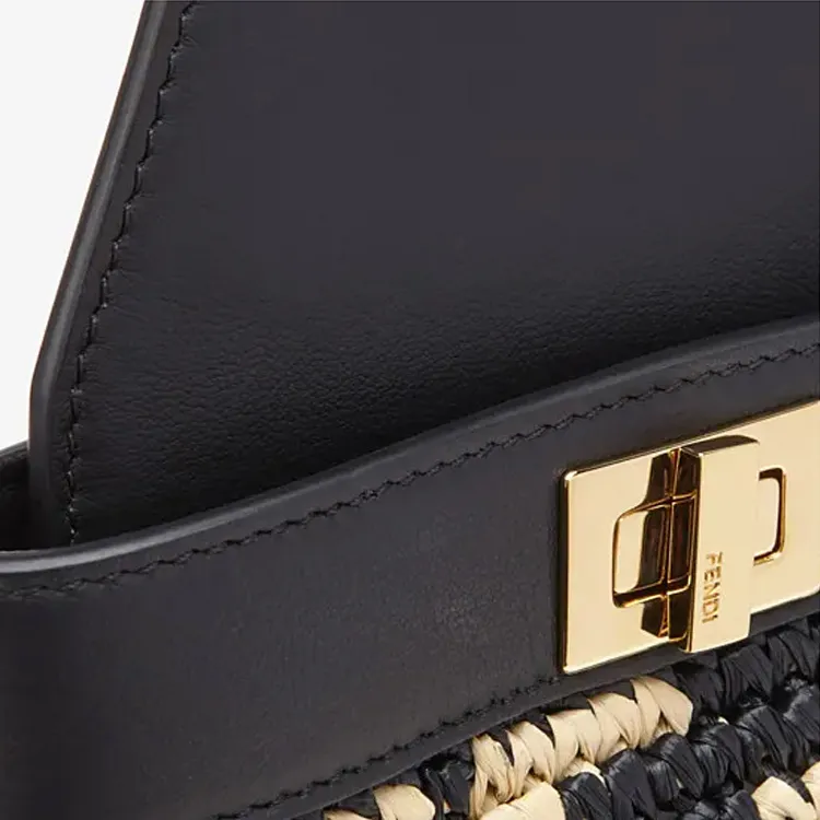 FENDI Raffia Woven Shoulder Bags Sling Bags Women's Black-4
