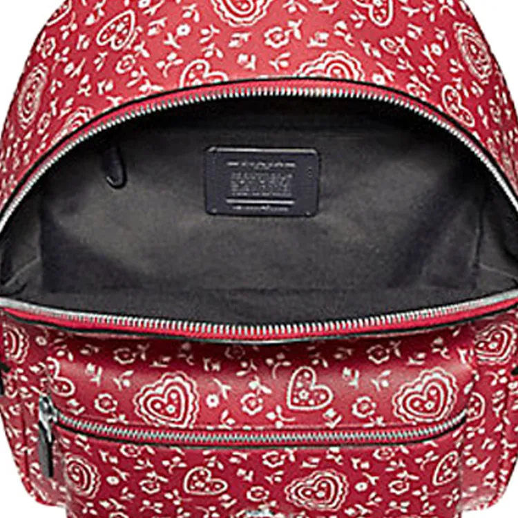 COACH Canvas With Leather Backpack Medium Size Women's Red-3
