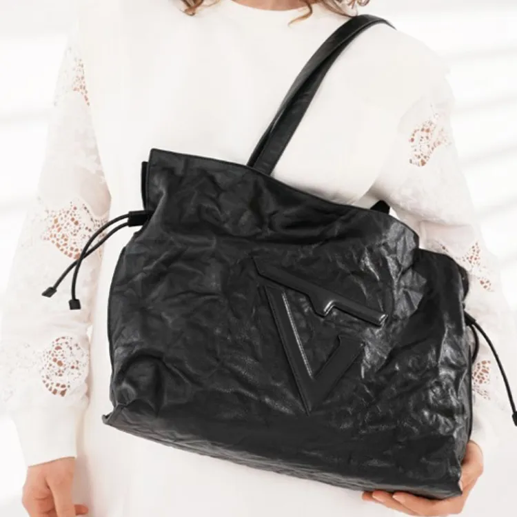 TangGuh Cow Leather Tote Bag Shopping Bag Handbag Large Size Women's Black-3