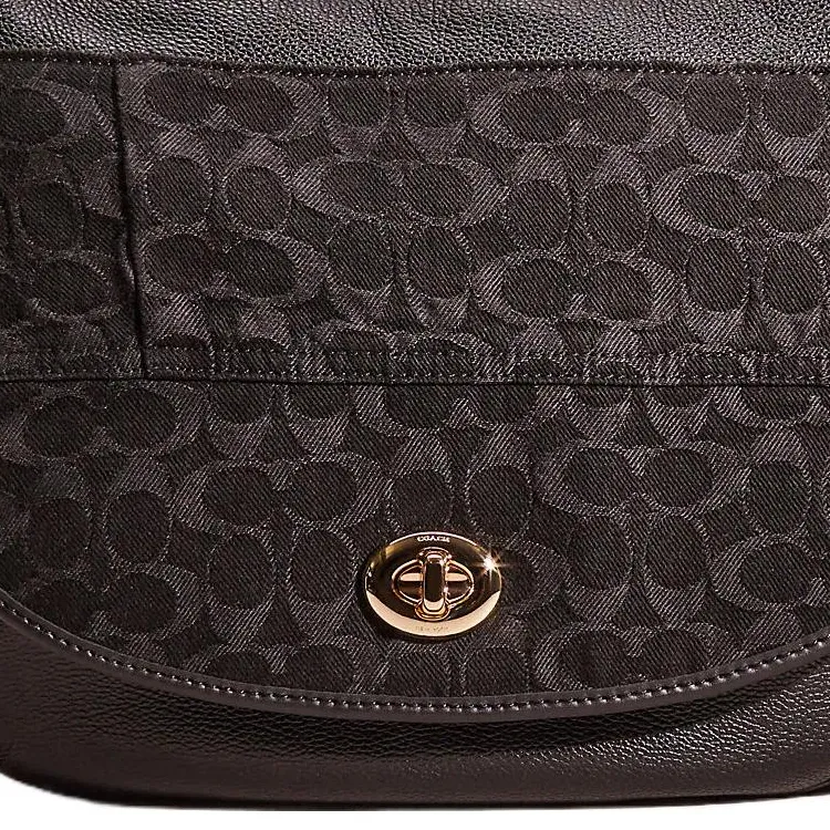 COACH Turnlock Leather Hobo Bag, Handbag, Shoulder Bag Large Size Women's Black-4