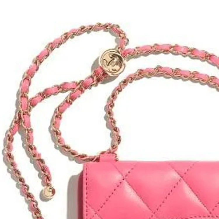 CHANEL Sheepskin One Shoulder Crossbody Cell Phone Pouch Women's Pink-3