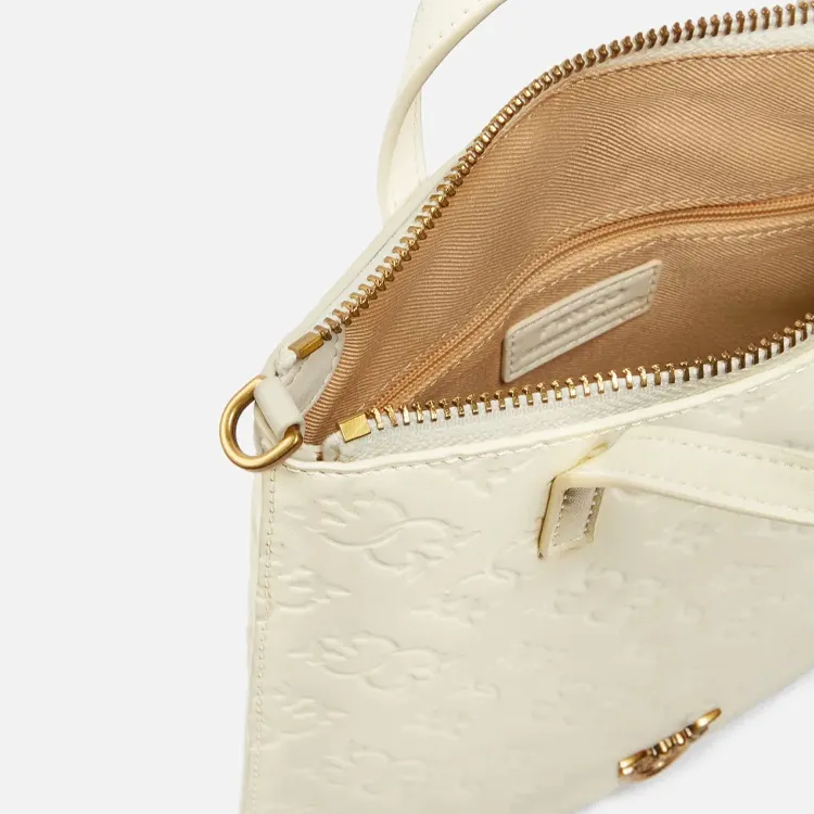 PINKO Cow Leather Tote Bag, Shopping Bag, Shoulder Bag, Crossbody Bag, Handbag Trumpets Women's Ecru-2
