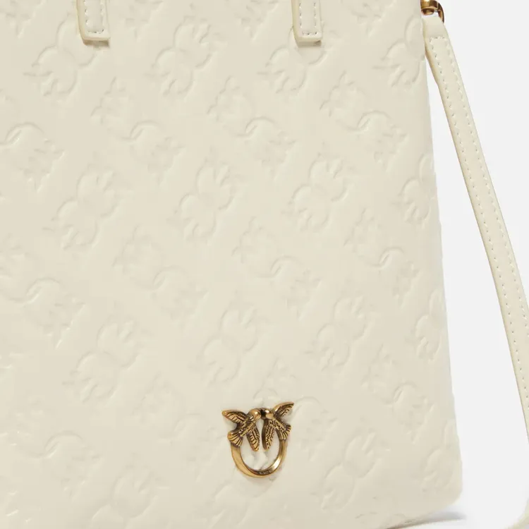 PINKO Cow Leather Tote Bag, Shopping Bag, Shoulder Bag, Crossbody Bag, Handbag Trumpets Women's Ecru-3