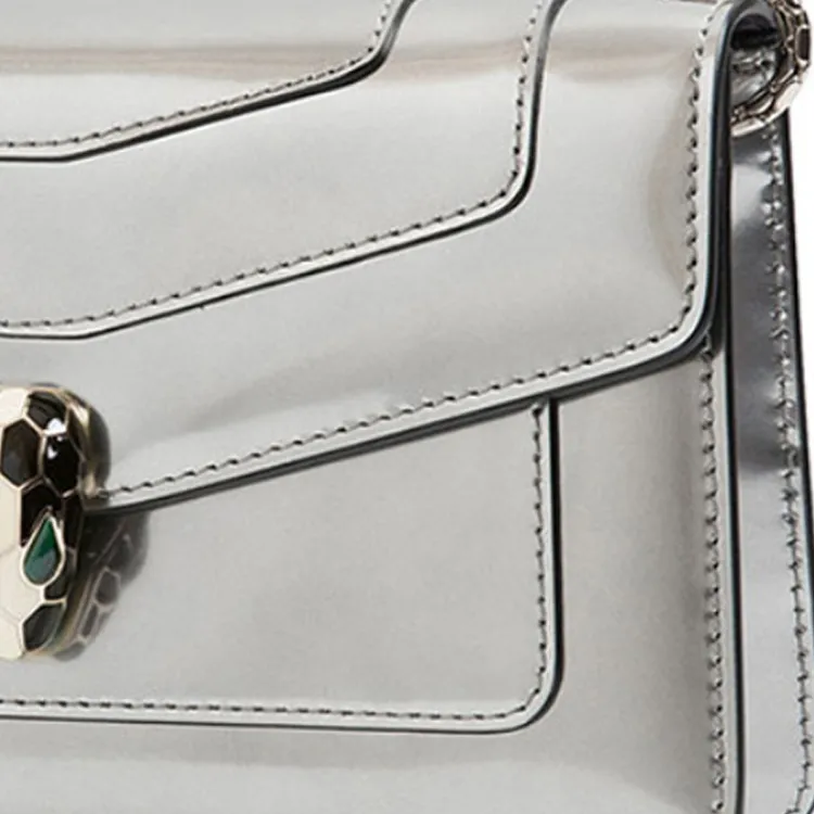 BVLGARI Cow Leather Crossbody Handbag Shoulder Bag Regular Women's Silver-4