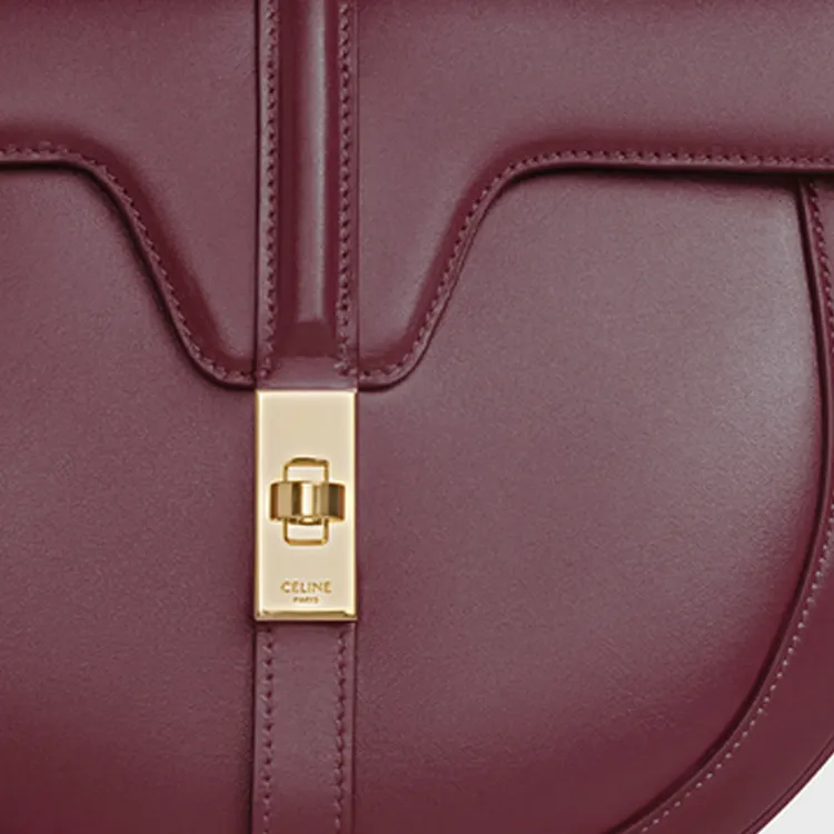 CELINE 16 Cow Leather Shoulder Bag Women's Burgundy Red-3
