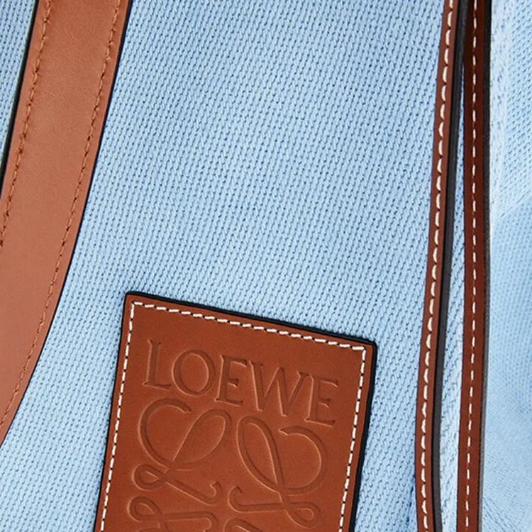LOEWE Cushion Tote Canvas With Calfskin Tote Bag Shopping Bag Shoulder Bag Handbag Women's Light Blue-3