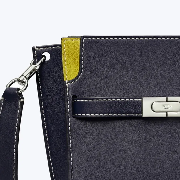 TORY BURCH Lee Radziwill Leather Suede Trim Bucket Bags Shoulder Bag Crossbody Bag Women's Navy-3