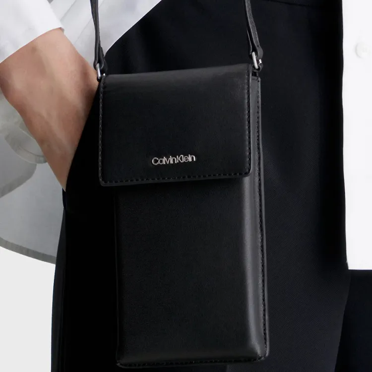 CK/Calvin Klein Recycled Polyester One Shoulder Crossbody Cell Phone Pouch Unisex Black-2