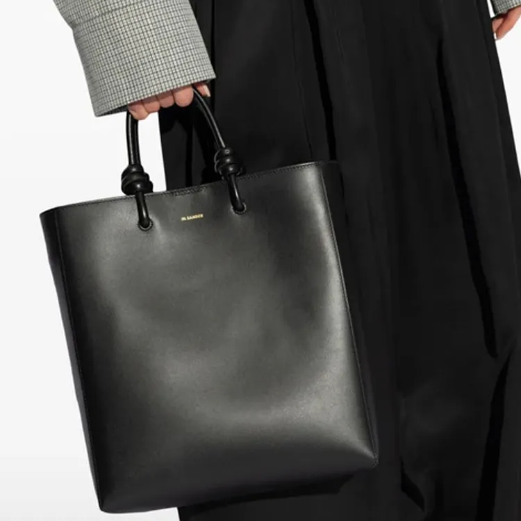 JIL SANDER Cow Leather Tote Bag Shopping Bag Shoulder Bag Handbag Women's Black-4