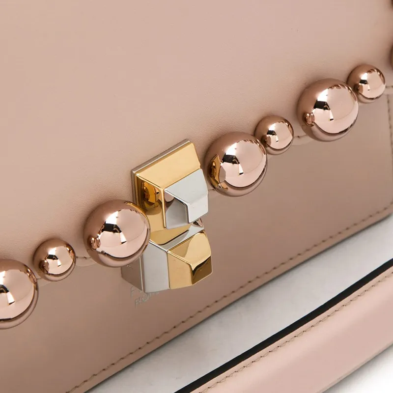 FENDI Kan I Leather Shoulder Bag, Crossbody Bag Small Size Women's Pink-3