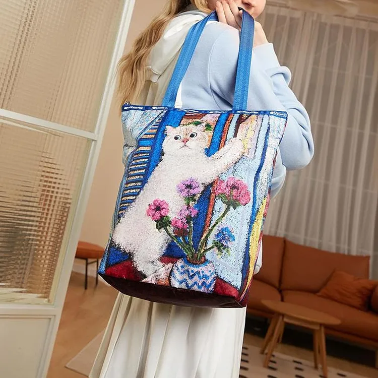 Skechers Fabric Tote Bag, Shopping Bag, Handbag, Shoulder Bag Large Size Unisex Blue & Multicolor-4