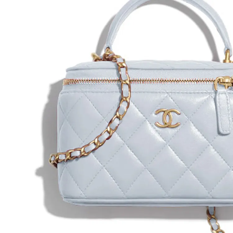 CHANEL Gold Tone Lock Box Bag, Crossbody Bag, Handbag Women's Light Blue-2