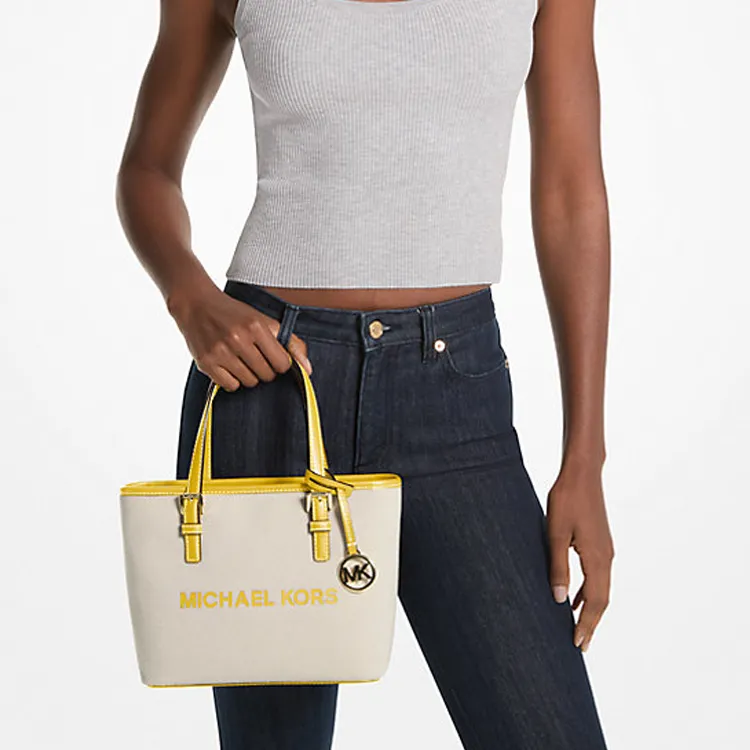 MICHAEL KORS Jet Set Travel Canvas Tote Bag Shopping Bag Shoulder Bag Crossbody Bag Handbag Extra Small Women's Gold-2