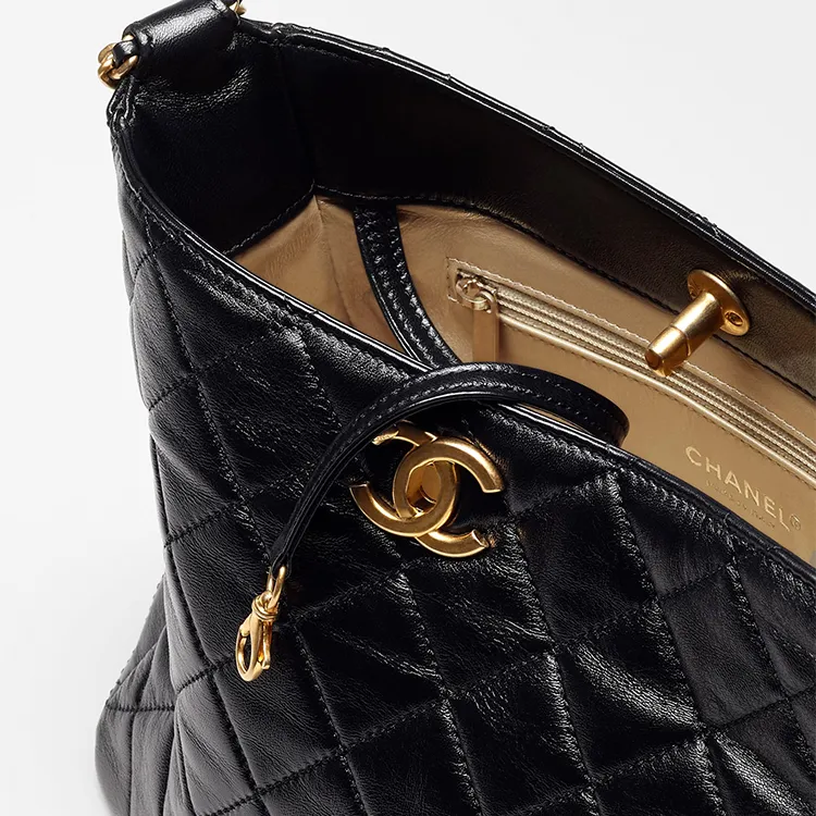 CHANEL Lambskin Tote Bag, Shopping Bag, Crossbody Bag, One Shoulder Handbag Women's Black-4