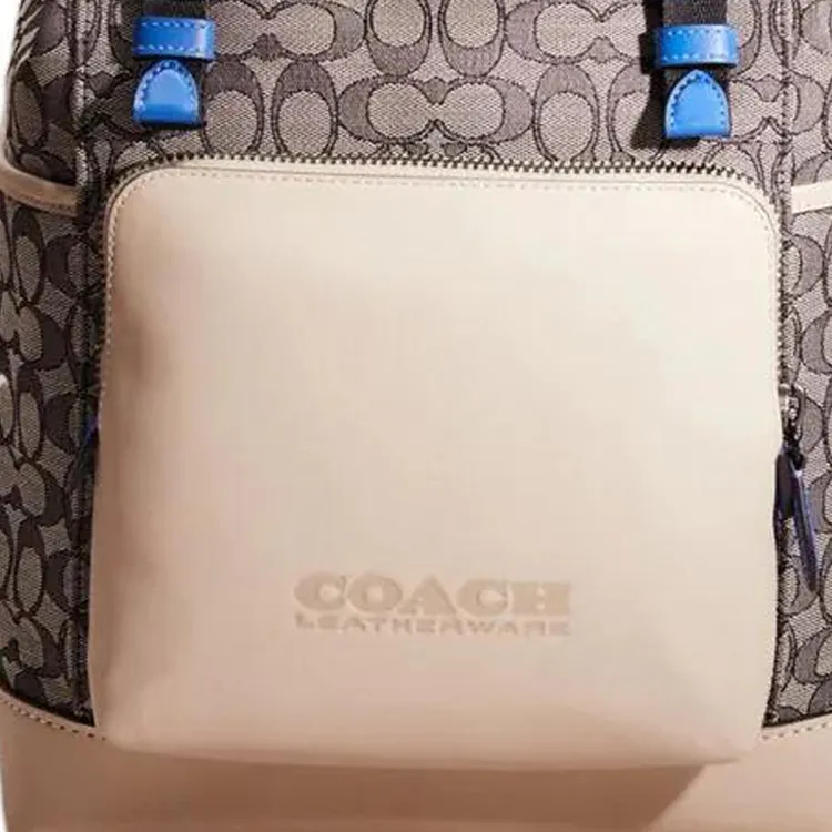 COACH League Classic Monogram Fabric Patchwork Soft Refined Leather Backpack Tubas Men's Gray & White-1