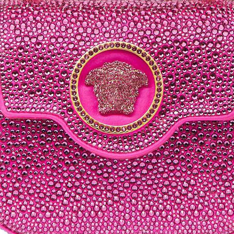 VERSACE La Medusa Crystal Decoration Shoulder Bag Crossbody Bag Handbag Mini Women's Rose Red-4