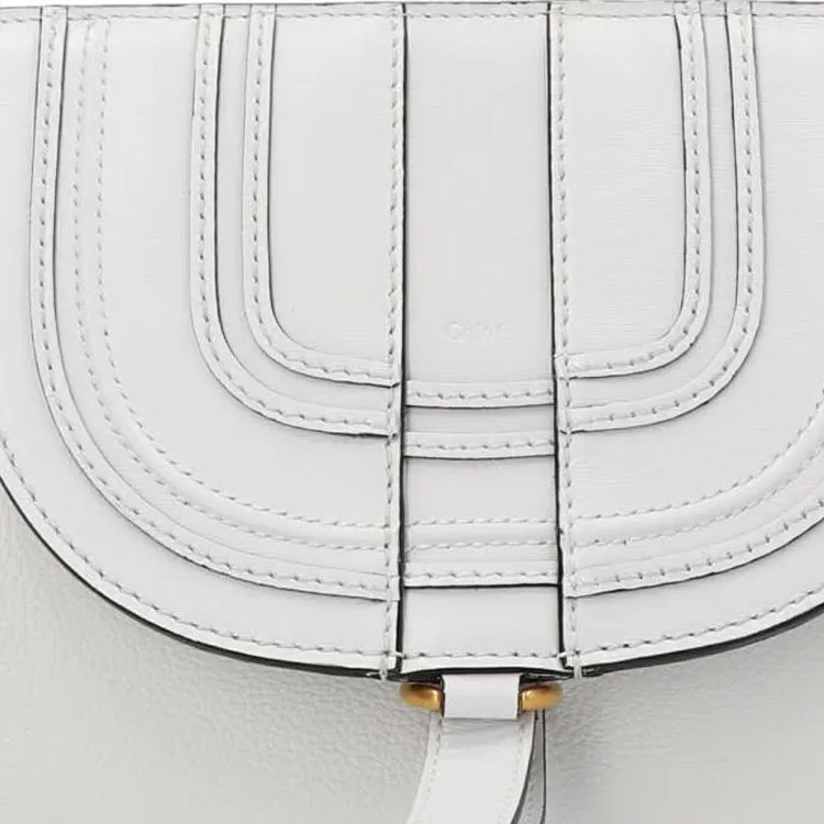 Chloe Marcie Grained Calfskin Handbag Clutch Shoulder Bag Women's White-4