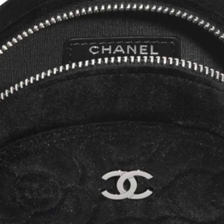 CHANEL Velour Silver Label Shoulder Bag, Coin Purse Women's Black-5