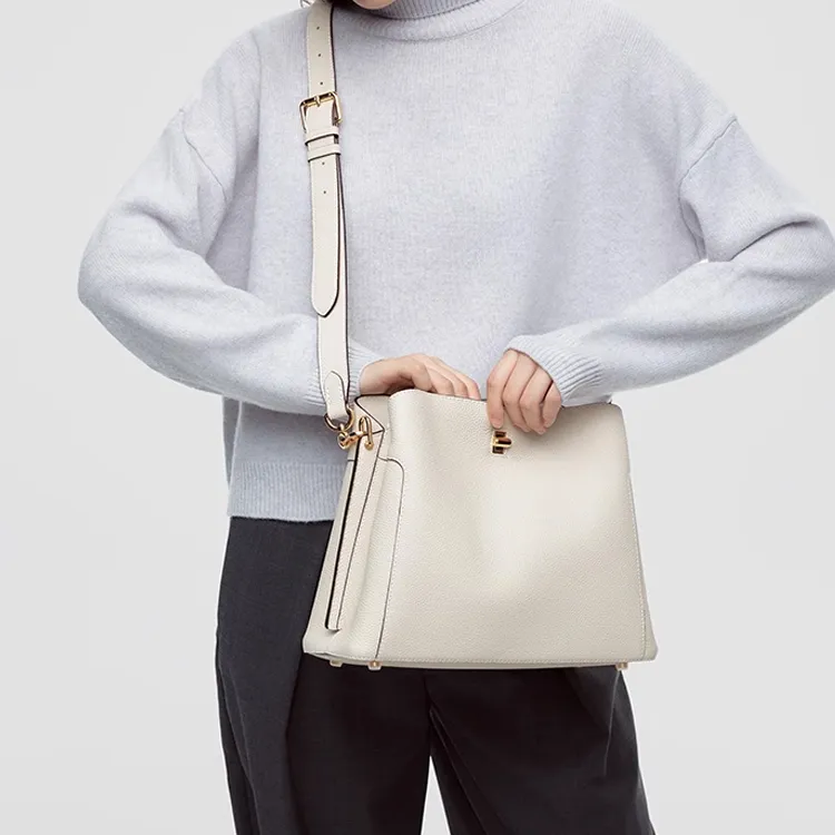 DISSONA Cow Leather Portable Crossbody Bag, Shoulder Bag Medium Size Women's White-2