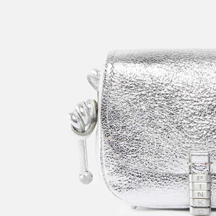 PINKO Cow Leather Saddle Bag, Shoulder Bag, Crossbody Bag Micro Women's Silver-4