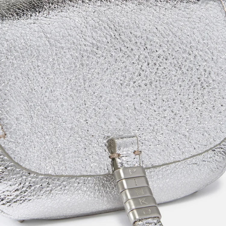PINKO Cow Leather Saddle Bag, Shoulder Bag, Crossbody Bag Micro Women's Silver-2
