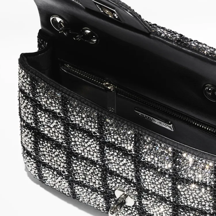CHANEL Rhinestone Shoulder Bag, Crossbody Bag Regular Women's Black & Silver-5