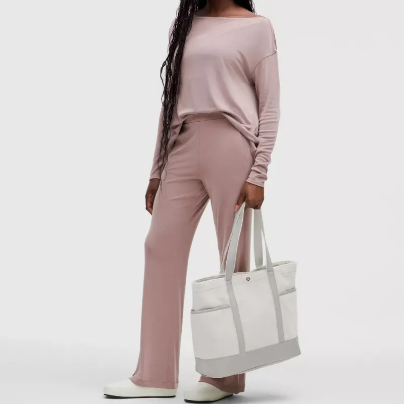 Lululemon Cotton Tote Bag Shopping Bag Handbag Unisex White-3
