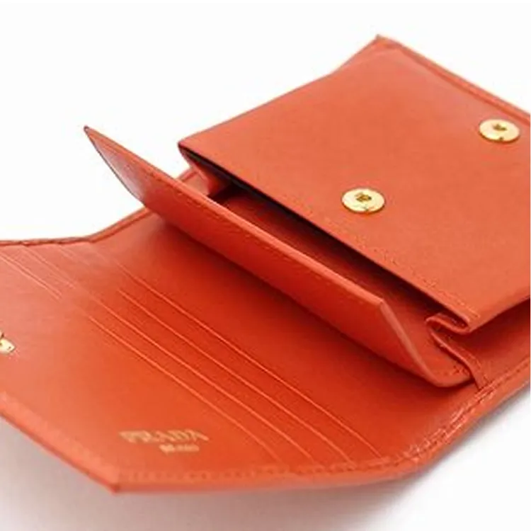 PRADA Cow Leather Wallets Clutches Women's Orange-4