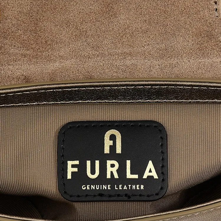 Furla Metropolis Collection Smooth Metal Calfskin Handheld Crossbody Bag Mini Women's Brown-2
