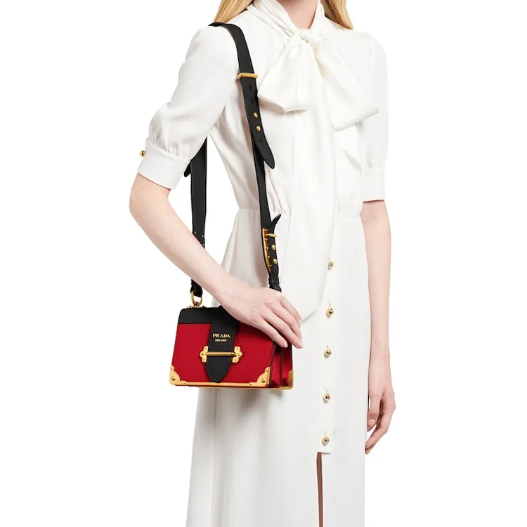 PRADA Cahier Cow Leather Shoulder Bag Crossbody Bag Women's Red/Black-3