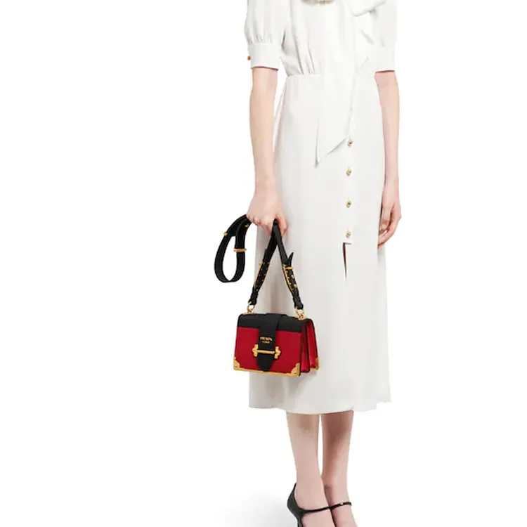 PRADA Cahier Cow Leather Shoulder Bag Crossbody Bag Women's Red/Black-4