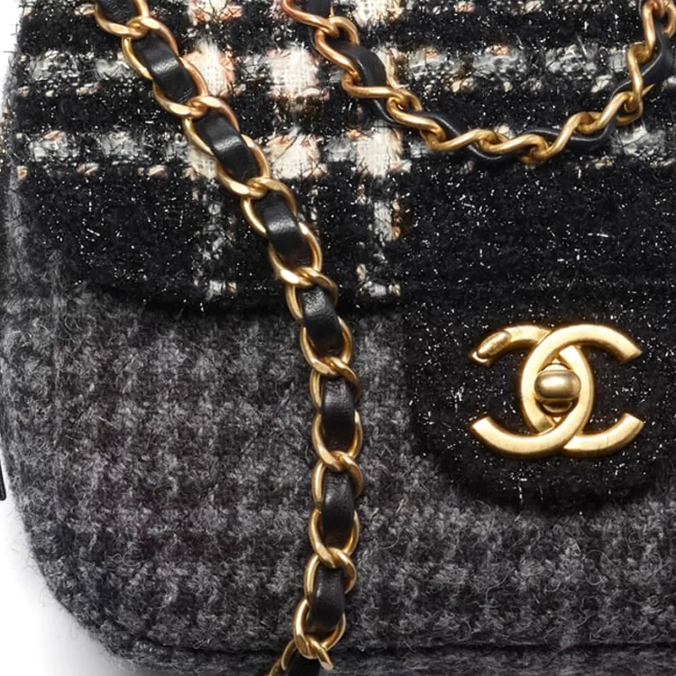 CHANEL 22K Autumn And Winter Wool Twill Soft Woolen Flap Bag, Shoulder Bag, Crossbody Bag Trumpets Women's Black-4