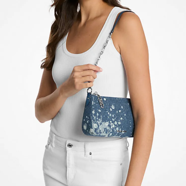 MICHAEL KORS Empire Medium Splattered Denim Chain Link Pochette-3