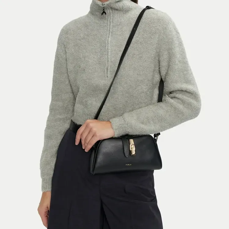 Furla Calfskin Shoulder Bag, Crossbody Bag Small Size Women's Black-5