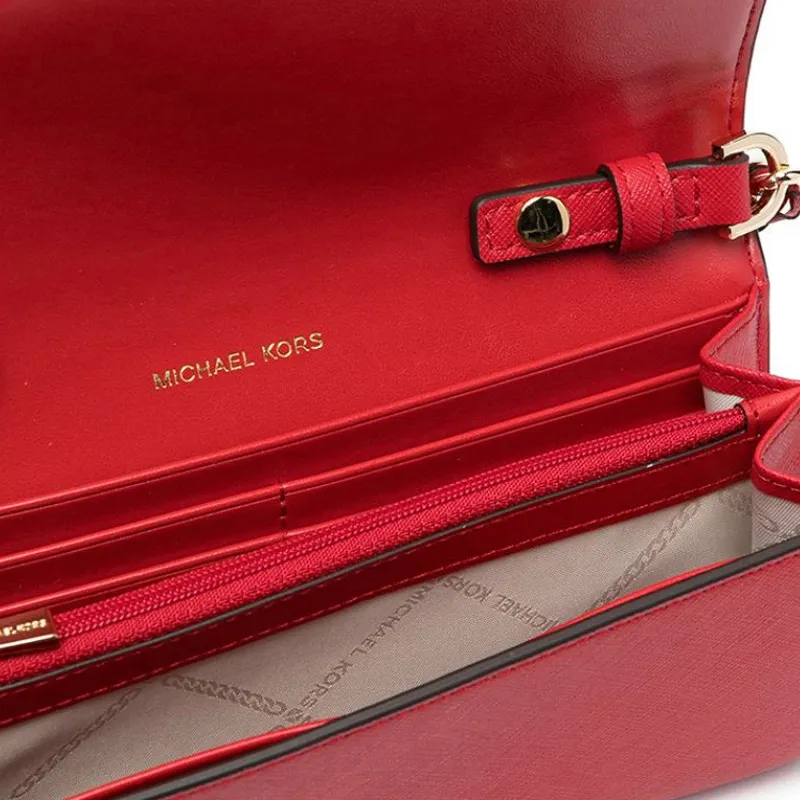 MICHAEL KORS Jet Set Solid Color Leather Crossbody Bag Chain Envelope Bag Women's Red-4