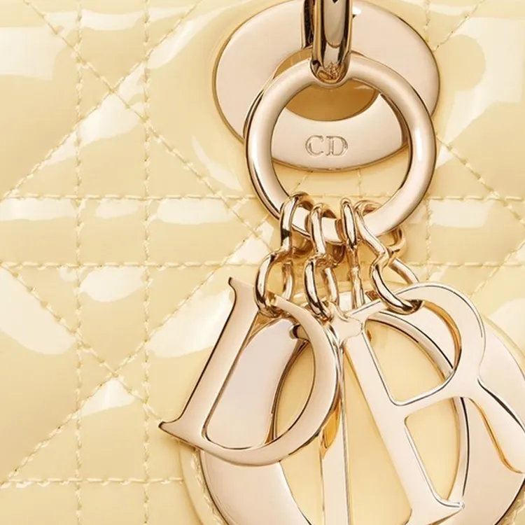 DIOR Patent Leather Calfskin Lady Dior Bag, Shoulder Bag, Crossbody Bag, Handbag Small Size Women's Light Yellow-4