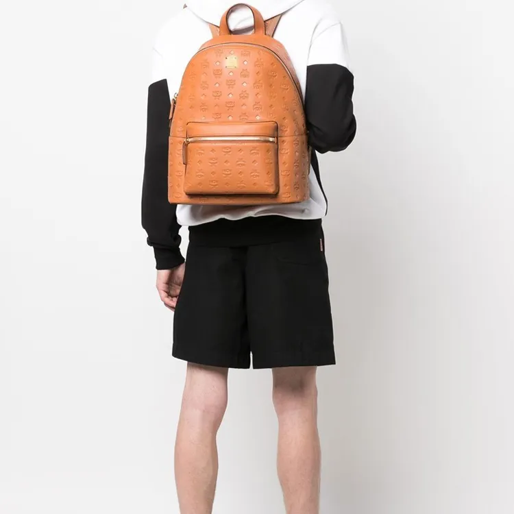 MCM Stark Visetos Full Grain Nappa Leather Backpack Medium Size Unisex Brown Cognac-2