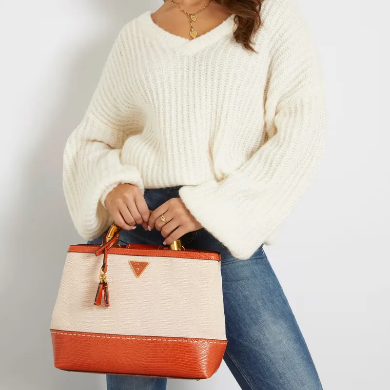GUESS Cotton Shoulder Bag Crossbody Bag Handbag Women's Orange-4