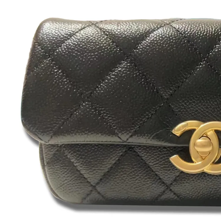 CHANEL Grain Embossed Cow Leather Crossbody Bag, Shoulder Bag Women's Black-3