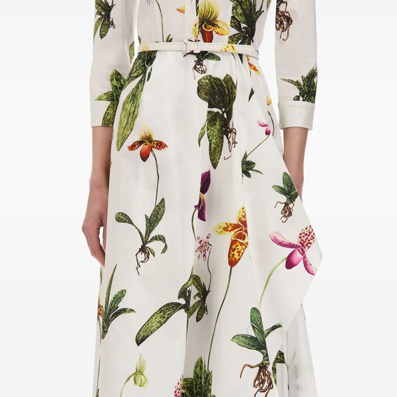 Oscar De La Renta Orchid 3/4 Sleeve Cotton poplin Dress-4