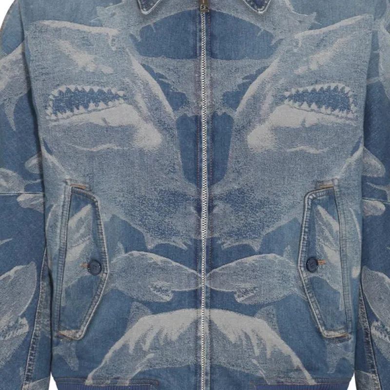 Burberry Shark print Denim Bomber Jacket-6
