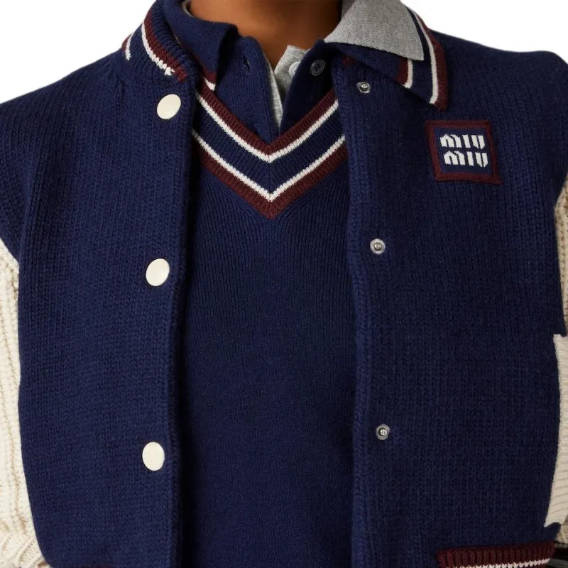 MIU MIU Striped Trim V Neck Knitted Vest-4