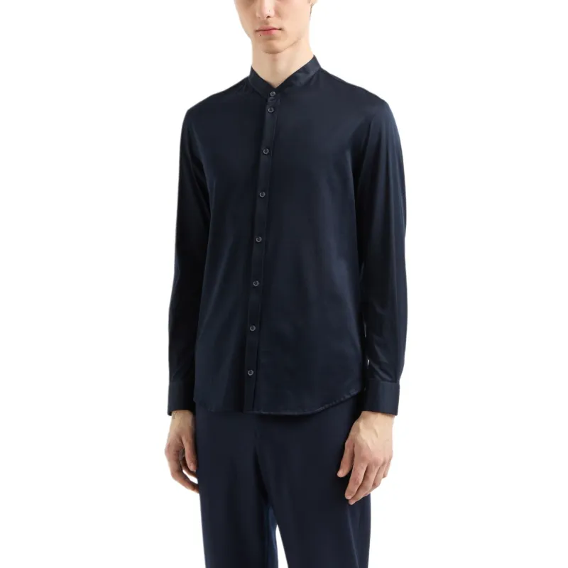 ARMANI JEANS Mercerised Egyptian Cotton Ultra fine Jersey Guru Collar Shirt-2