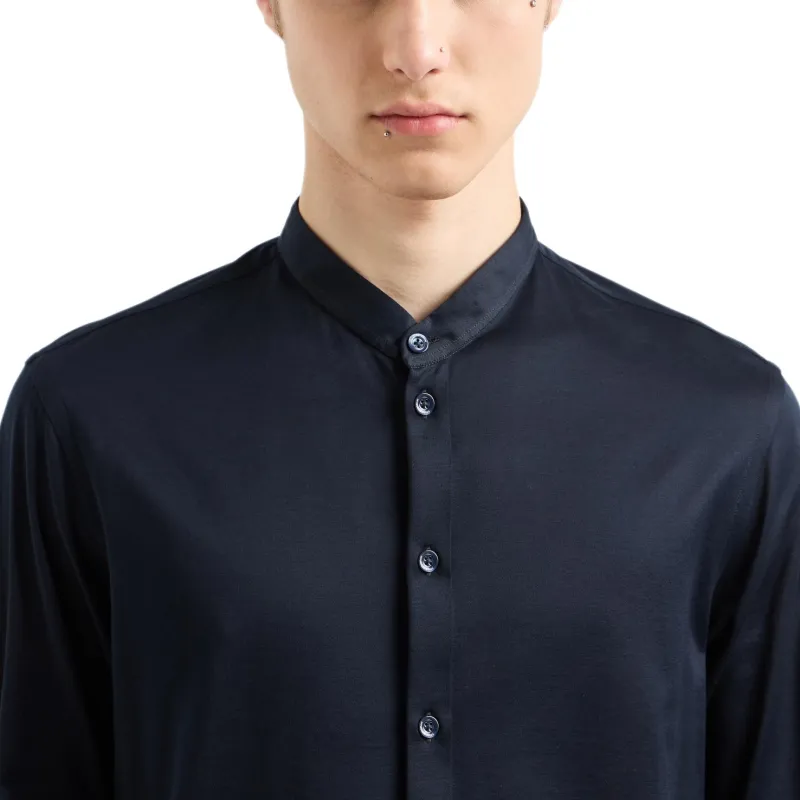 ARMANI JEANS Mercerised Egyptian Cotton Ultra fine Jersey Guru Collar Shirt-4
