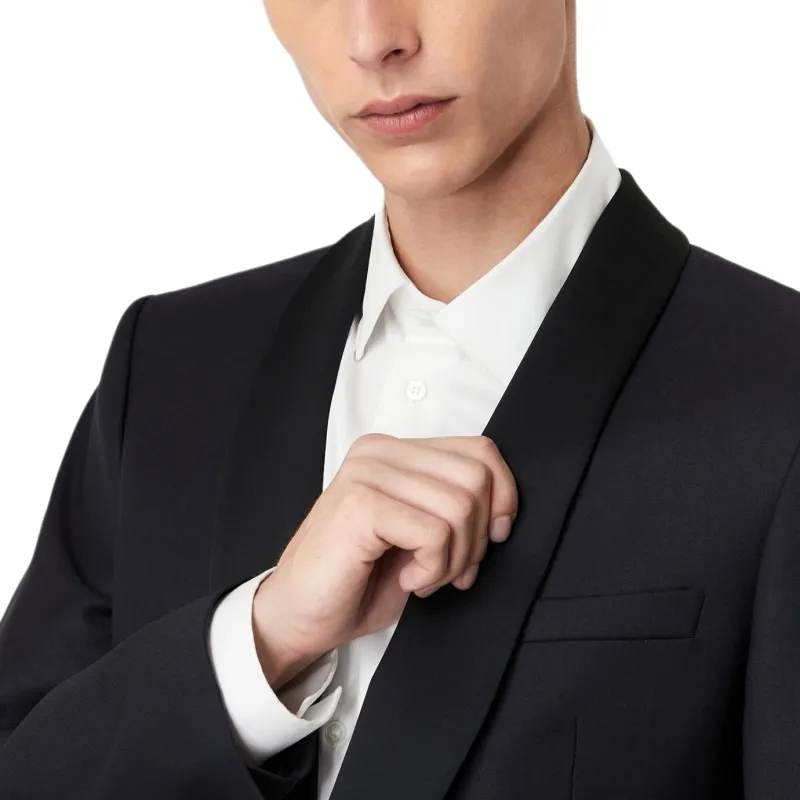 EMPORIO ARMANI Light Worsted Virgin Wool Single breasted Jacket With Satin Shawl Lapels-5