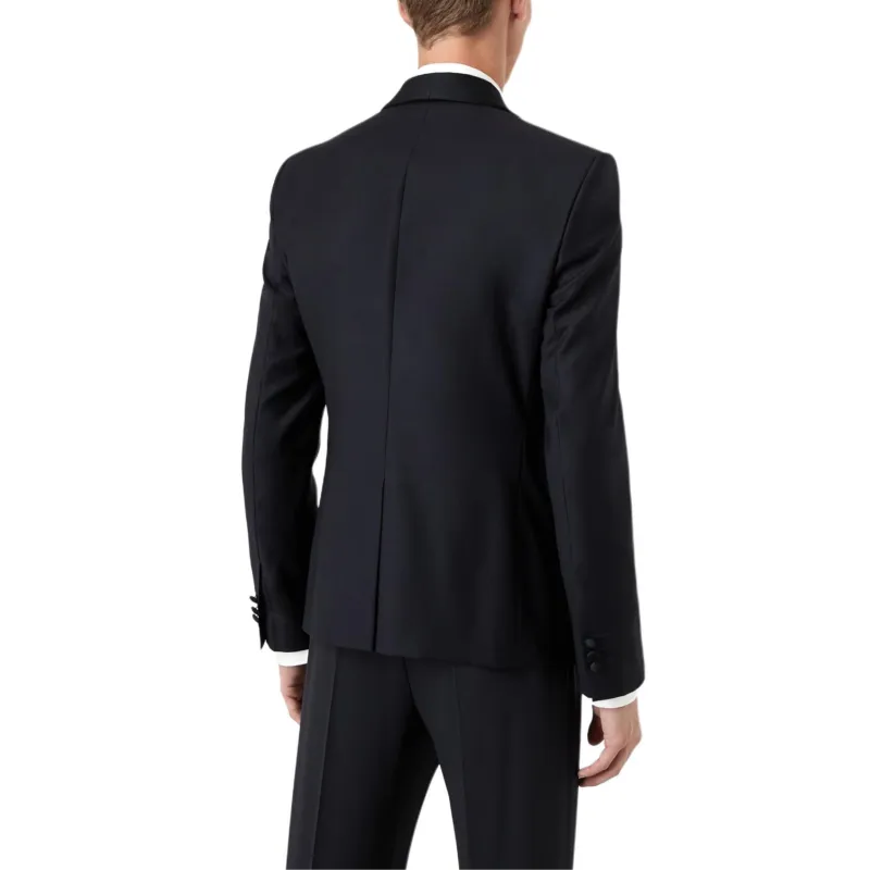 EMPORIO ARMANI Light Worsted Virgin Wool Single breasted Jacket With Satin Shawl Lapels-2