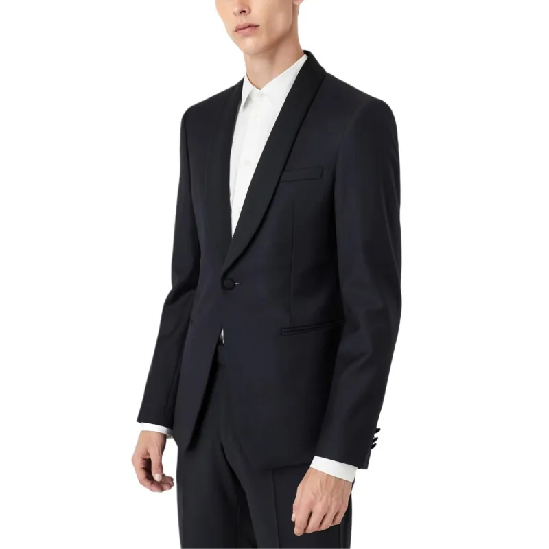 EMPORIO ARMANI Light Worsted Virgin Wool Single breasted Jacket With Satin Shawl Lapels-1