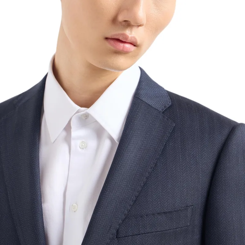 EMPORIO ARMANI Single breasted Slim fit Suit In Superfine Wool With A Striped Chevron Motif-5