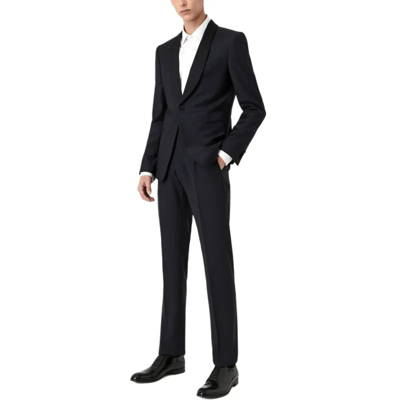 EMPORIO ARMANI Light Worsted Virgin Wool Single breasted Jacket With Satin Shawl Lapels-4