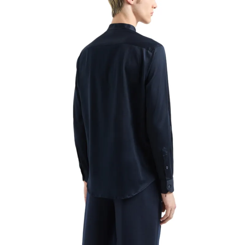 ARMANI JEANS Mercerised Egyptian Cotton Ultra fine Jersey Guru Collar Shirt-3